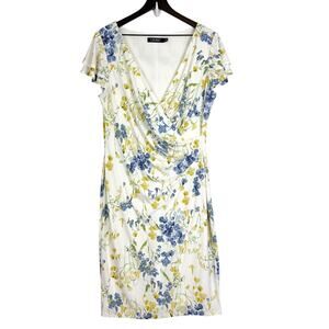 Lauren Ralph Lauren Floral Twist Front Stretch Jersey Dress Ivory - 12